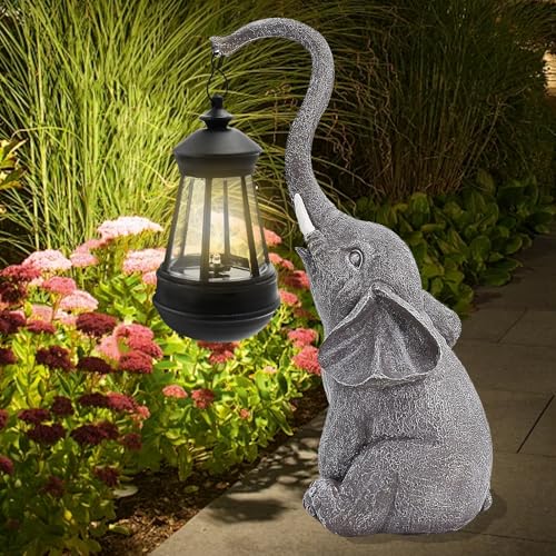 Surplex Elefanten-Ornamente mit Solarlaternen und Figur für Terrasse/Garten/Balkon/Hof, Dekoration und Glücksbringer