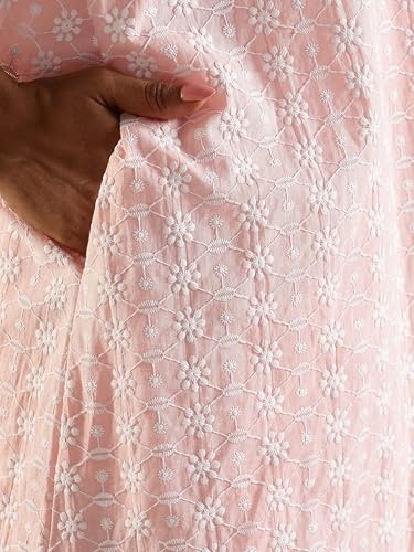 Image of 9shines Label Stylish Chikankari Cotton Nighty Maxi for Women | Full Length Nightgown | Nightdress with Pocket | Embroidery Nighty | Soft Comfortable Cotton Nightwear (1545)