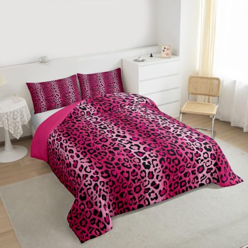 Image of Leopard Print Comforter Women Cheetah Print Comforter Set For Kids Girls Pink Red Black Sexy Luxury Bedding Set Toddler Size Ultra Soft Decor Africa Animal Wildlife Duvet Set Reversible Quilt Set