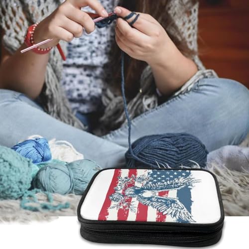 Image of Vanideaoty Eagle Crochet Hook Case Lightweight Rose Crochet Organizers and Storage Soft Easy to Clean Outdoors Home Independence Day Gifts