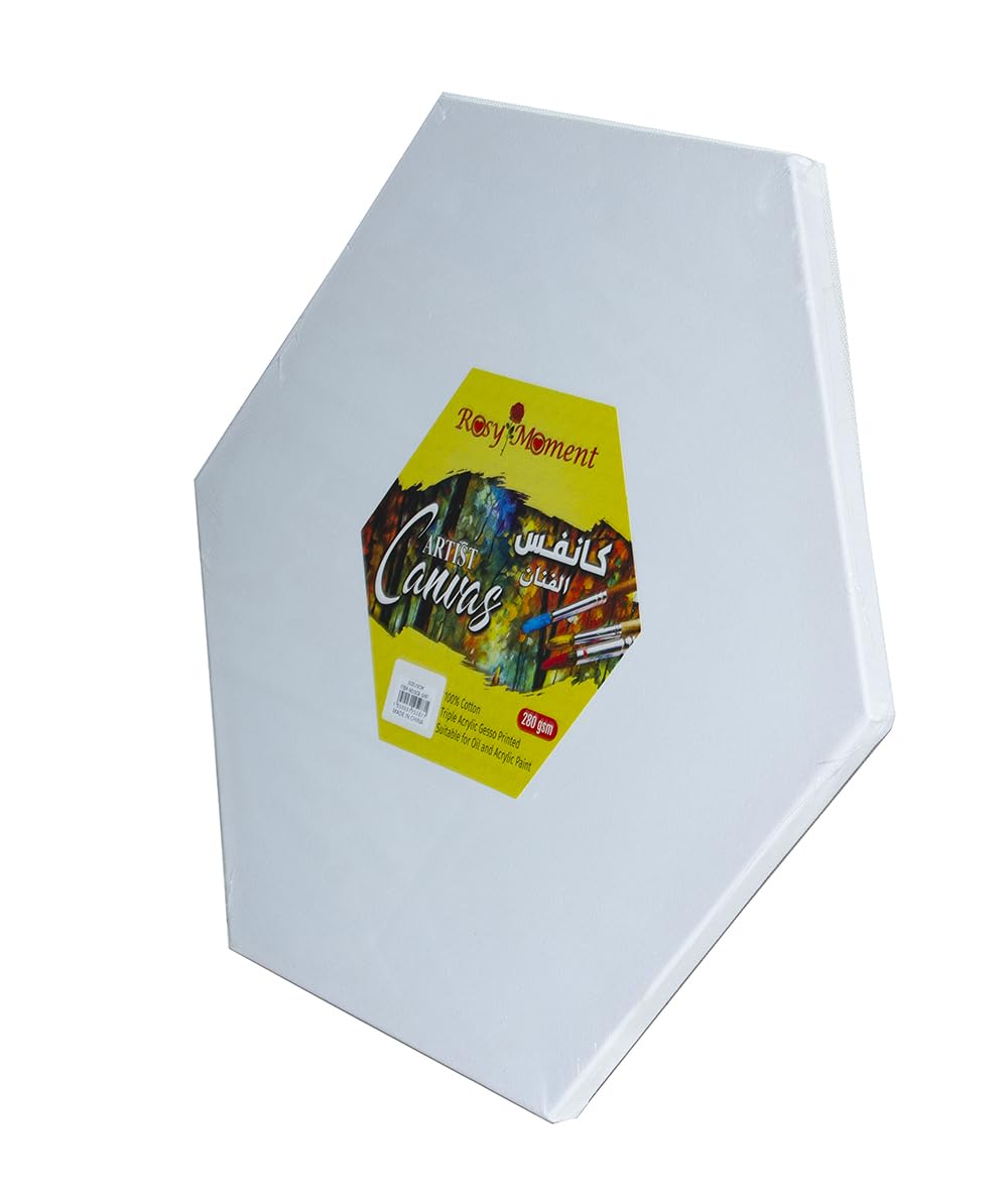 Rosy.Moment Hexagon Blank Canvas 25Cm White - 100% Cotton Artist Canvas Boards For Painting, Acrylic Pouring, Oil, Water Color Paint Dry & Wet Art Media