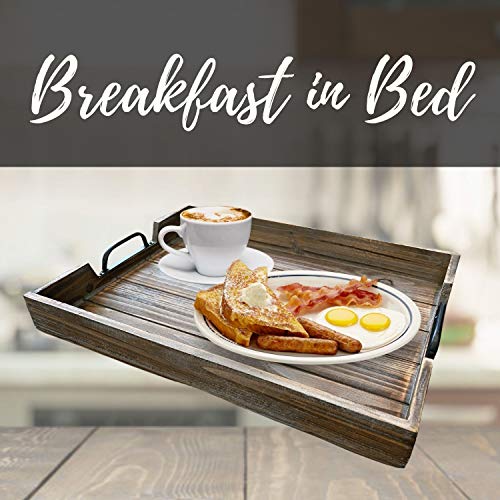 image for Rustic Wood Tray with Black Handles - Serving Tray & Coffee Table Tray