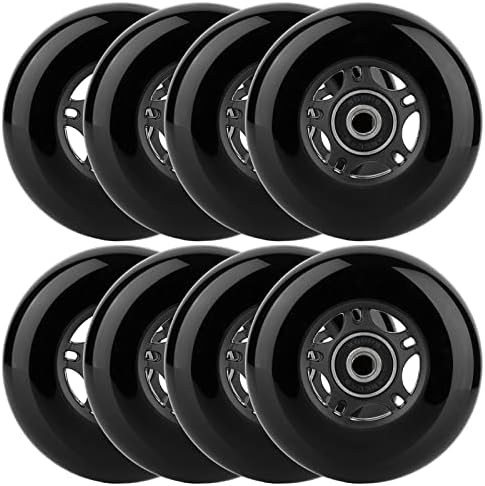 WHEELCOME Inline Skate Wheels Outdoor & Indoor Blade Roller Skate Wheels 85a Roller Hockey Wheels w/Bearings ABEC-9 for Scooter Luggage Repair, 64mm 70mm 72mm 76mm 80mm Dia, 8-Pack (Black, 80mm)
