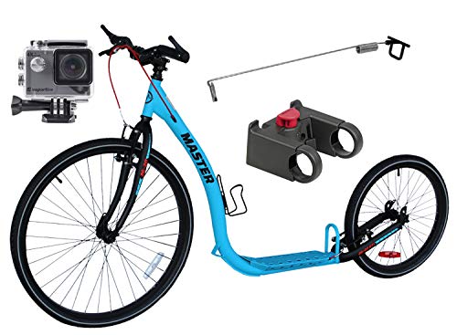 Dogscooter Tretroller Master 26/20 Zoll GTI V-Brake Blau/Schwarz + ActionCam III 4K Ultra HD Outdoor Camcorder + Antenne für Leinenführung und Adapter