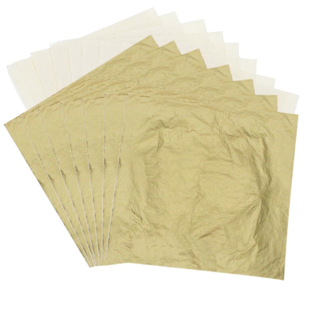 100Pcs Golden Leaf Foil Leaf Sheets, 5.5 x 5.5 Inches Gilding Foil Imitation Gold Leaf for DIY Nails Art Painting Gilding Crafting Decoration