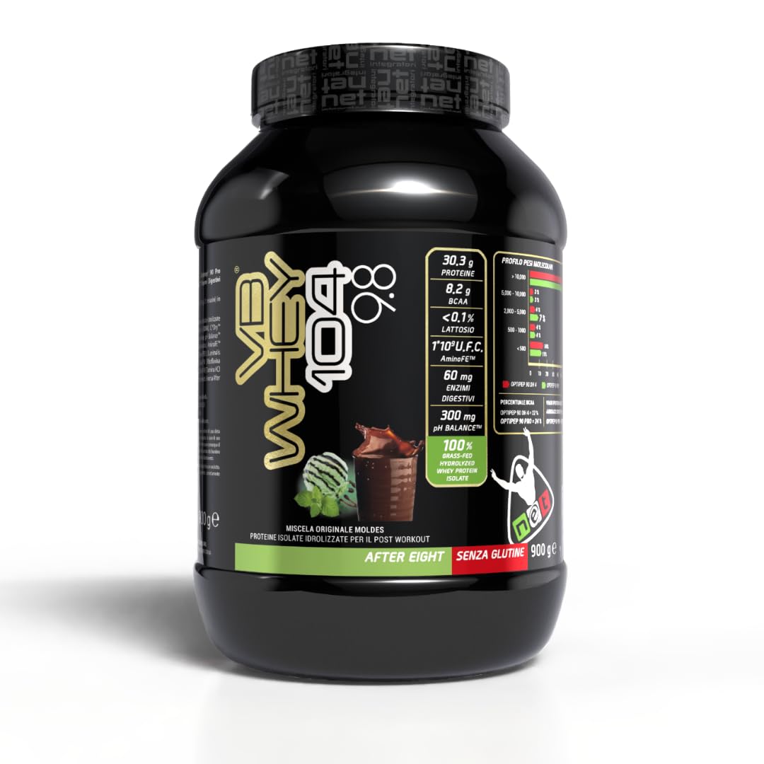 Net Integratori VB WHEY 104 9.8 Optipep - 900g After Eight - Proteine Isolate Idrolizzate per via Enzimatica Con EAA e BCAA - Massimizza Sintesi Proteica, Crescita e Mantenimento Muscolare