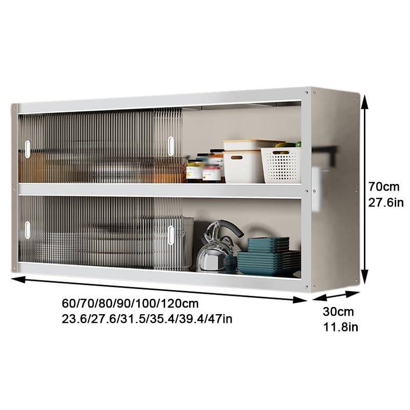 Armadio da parete industriale in acciaio inox, grande capacità, con ante scorrevoli (70 x 30 x 70 cm) per uso domestico e commerciale