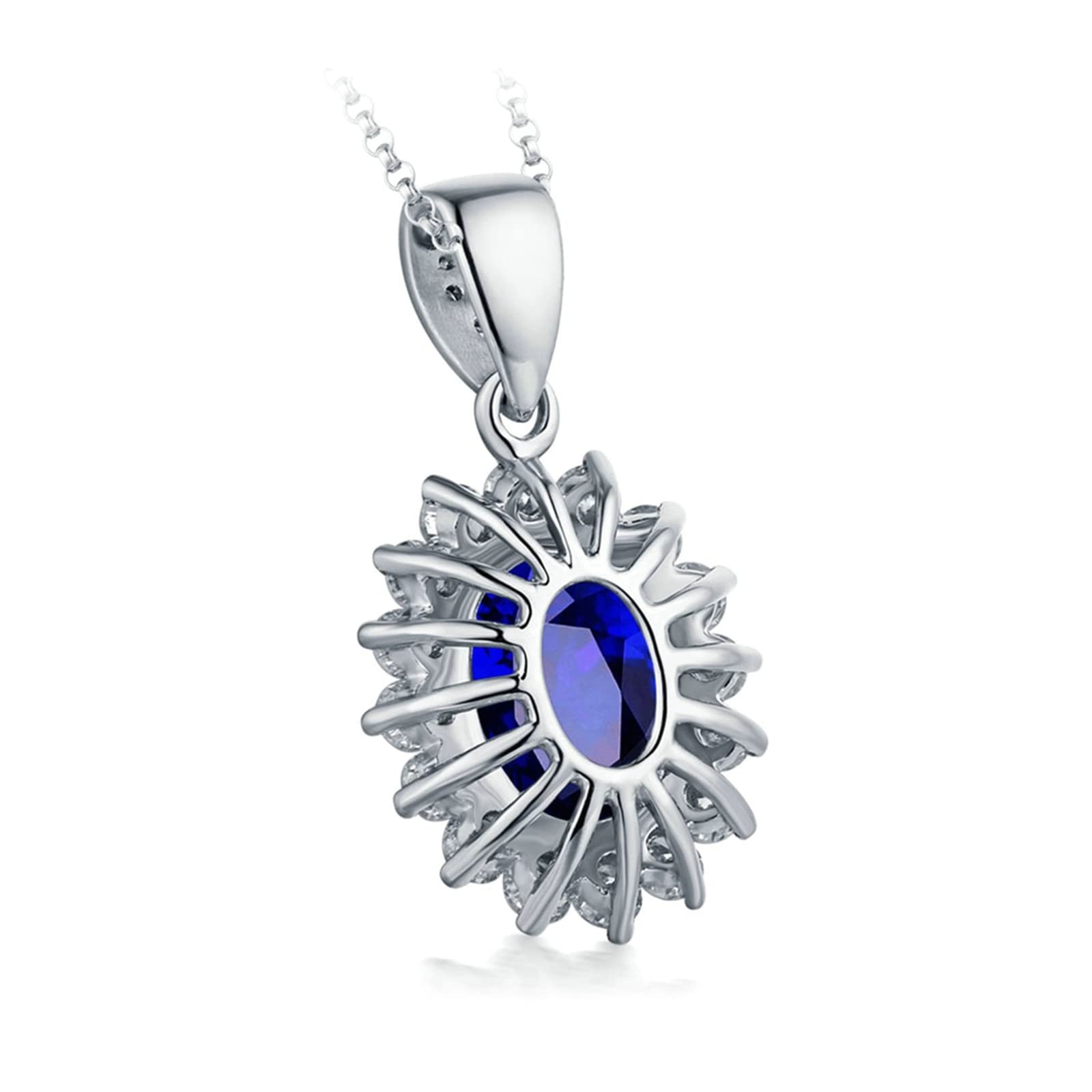 Collares colgantes para mujer, collares de oro blanco de 18 quilates para mujer, 0,58 quilates, zafiro azul, flor ovalada, collar de diamantes de imitación de plata