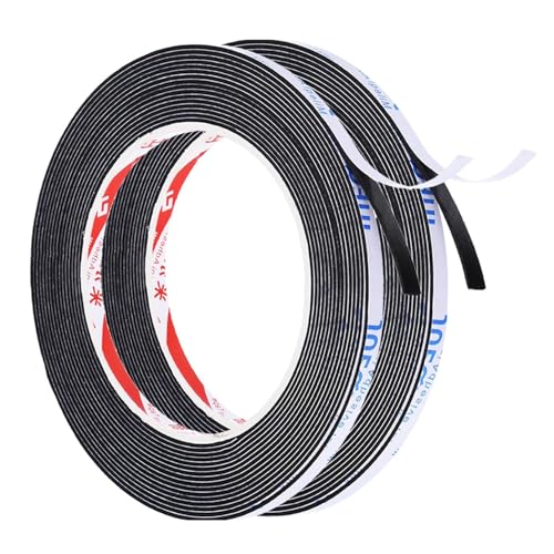 Coehaopike 2 Rolls 5m/16.4ft Sealing Foam Tape, 1mm Thick Single Sided Weather Stripping Door Furniture Seal Strip for Window Pipes Insulation (Black)