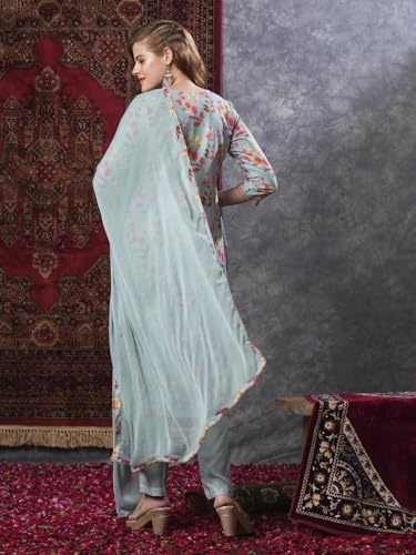 Image of GoSriKi Women's Cotton Blend Printed Straight Kurta and Pant with Dupatta Set