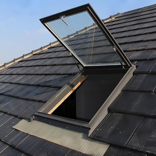 Skylight Ventilation Window with Drainage Board, Sloped Flat Roof Double-Layer Tempered Glass, Underground Well Lighting Door (600x700mm/23.6x27.5in)