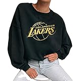 M3M Los Angeles Lakers Pullover Sweatshirt, Damen NBA Basketball Trikot Langarm T-Shirt Pullover Sport Casual Tops, Schwarz, S-XXXL,Schwarz,M