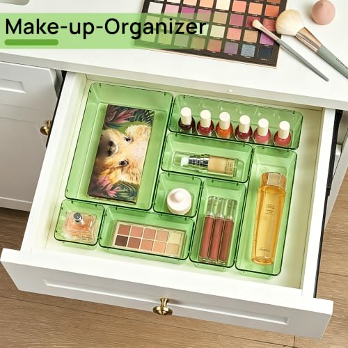 Image of Vtopmart 25 PCS Clear Plastic Drawer Organizers Set, 4-Size Versatile Bathroom and Vanity Drawer Organizer Trays, Storage Bins for Makeup, Bedroom, Kitchen Gadgets Utensils and Office