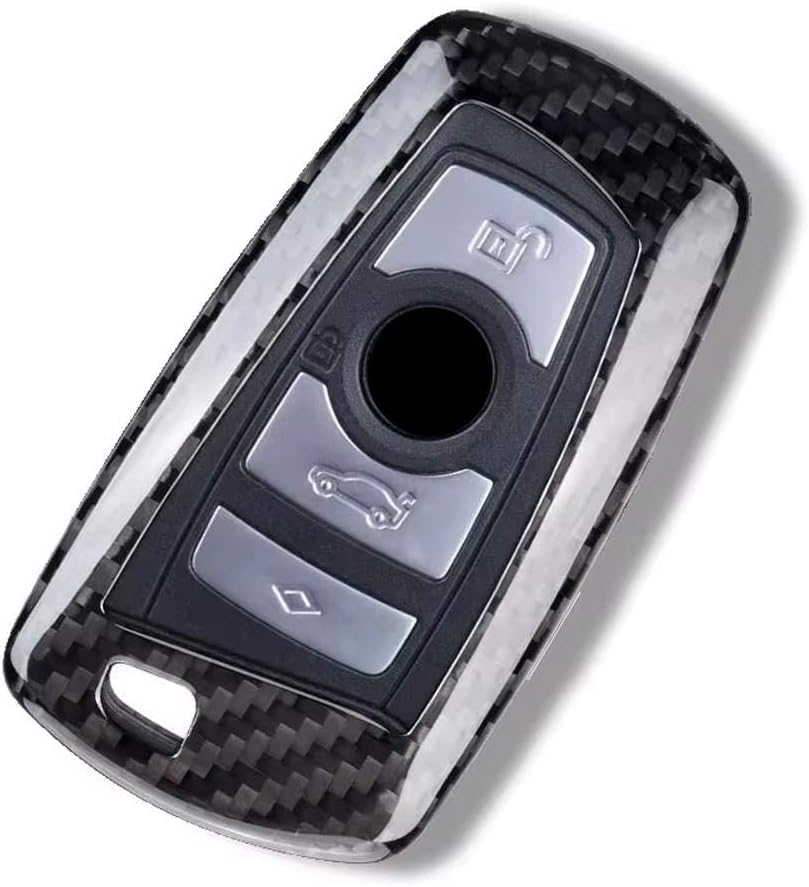 iJDMTOY Glossy Black Real Carbon Fiber Key Fob Cover Case Shell Compatible with BMW 1 2 3 4 5 6 7 Series X1 X3 X4 Smart Key