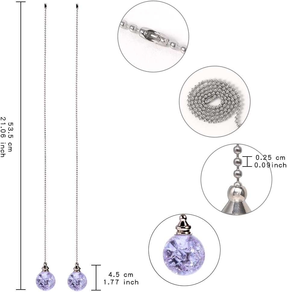 2PCS Purple Pull Chain Crystal Glass Ice Cracked Ball Pull Chain for Ceiling Fan Light Decoration 50cm Extension Chain : Tools & Home Improvement