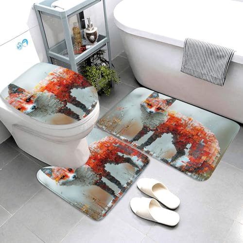Alfombras de baño de microfibra Pixel Fox juego premium de 3 piezas textil suave para inodoro 4