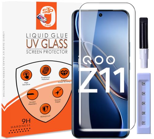 Image of STP FEEL Premium UV Tempered Glass Screen Protector Guard Compatible For IQOO Z11 5G (6.83 Inch, Pack of 1) Full Adhesive UV Curved Case Friendly HD Clarity with easy installation kit for Smartphone
