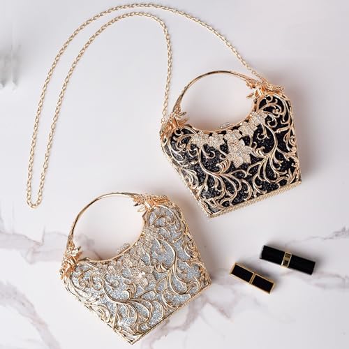 Image of CORIOS Women Rhinestone Evening Bag Sparkly Sequin Purse Crystal Clutch Bag Bridal Wedding Handbag Glitter Shoulder Bag