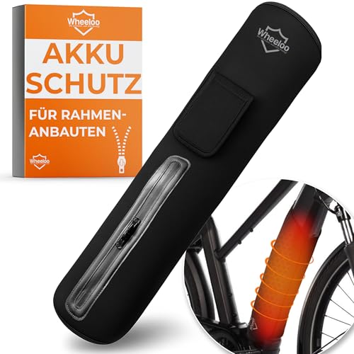 E-Bike Akku Schutzhülle mit Flaschenhalter Öffnung I Ebike Schutz mit Reißverschluss + Tasche I für mehr Reichweite I universale Passform I Fahrrad Abdeckung für integrierte E bike Akkus I WHEELOO