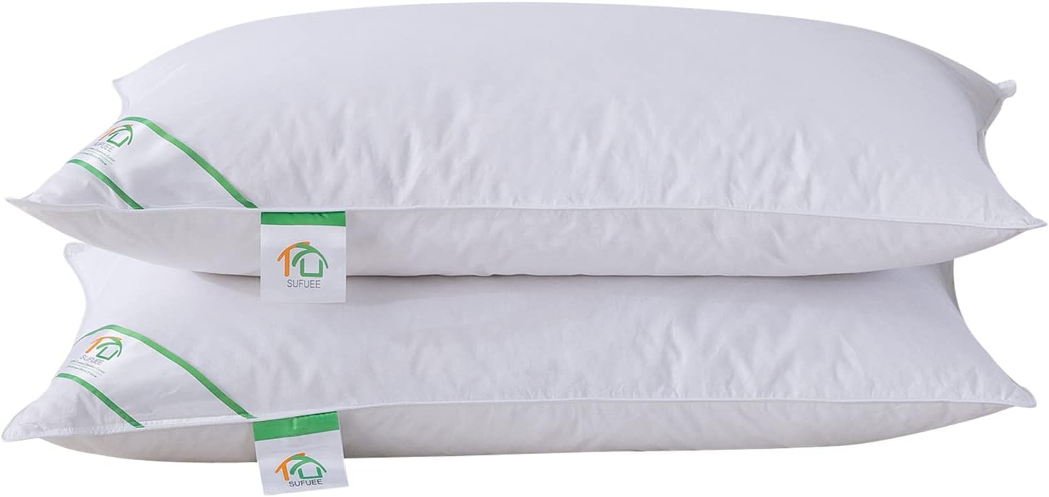 Goose Feather and Down Pillows Pair, Luxury Pillows with 100% Cotton Cover, Medium and Soft Firmness, Hotel Quality(48X74cm)