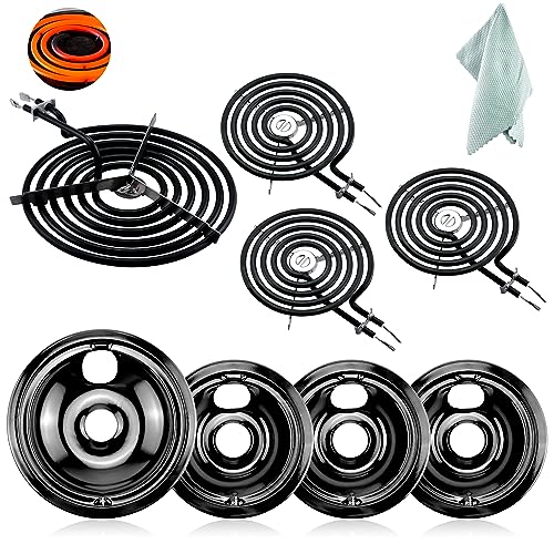 WB31M19 WB31M20 Porcelain Drip Pans and WB30M1 WB30M2 Electric Range Stove Burner Kit Compatible with Hot-point G-E Range Stove by Fetechmate