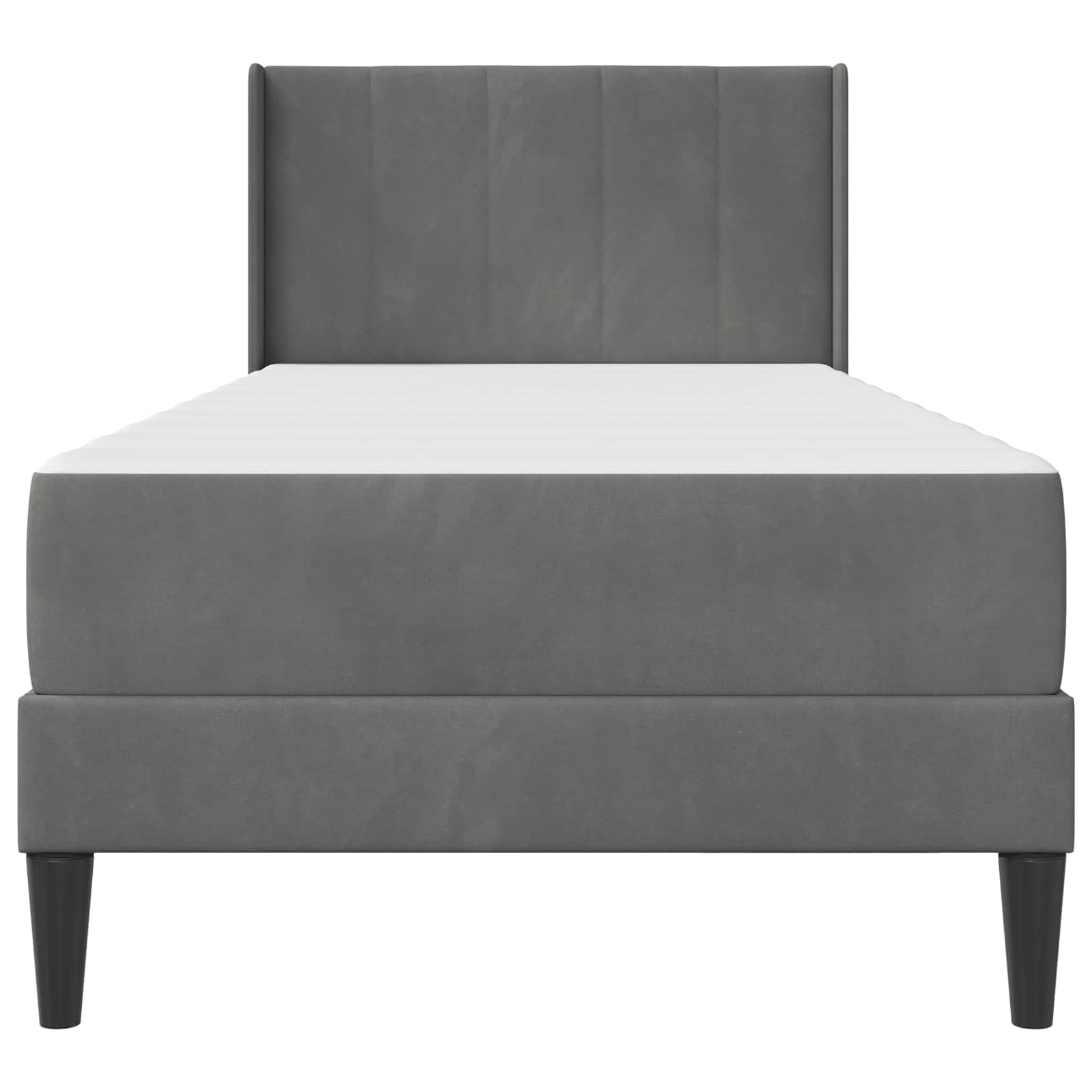 Ciemnoszara rama łóżka z materacem 100 x 200 cm, aksamitna poszewka, rdzeń ze sprężyn kieszeniowych, stelaż ze sklejki, ergonomiczna, oddychająca, nadaje się do prania, łóżko pojedyncze do