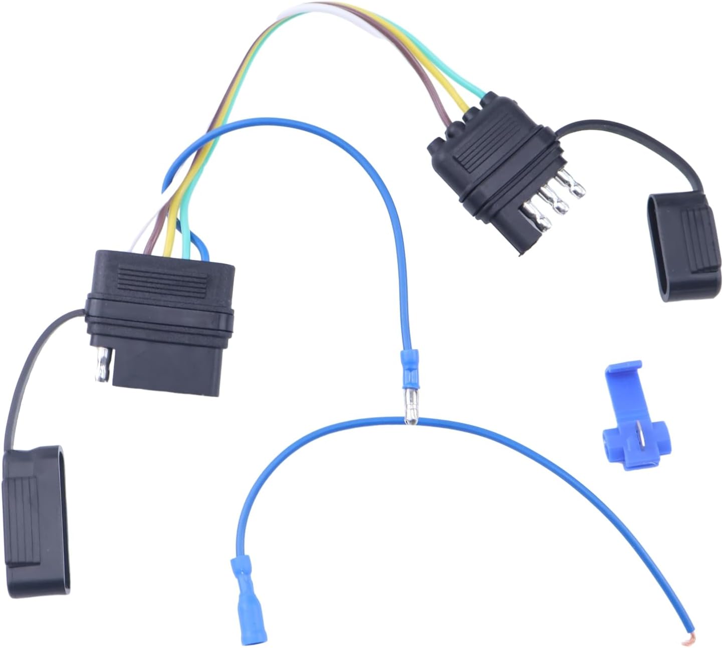 4-Way to 5-Way Flat Trailer Wiring Adapter for Boat Trailer W/Surge Brakes, Pure Copper 4 Pin to 5 Pin Flat Wire Harness Adapter W/Dust Cover 4-Flat to 5-Flat Trailer Connector Adapter