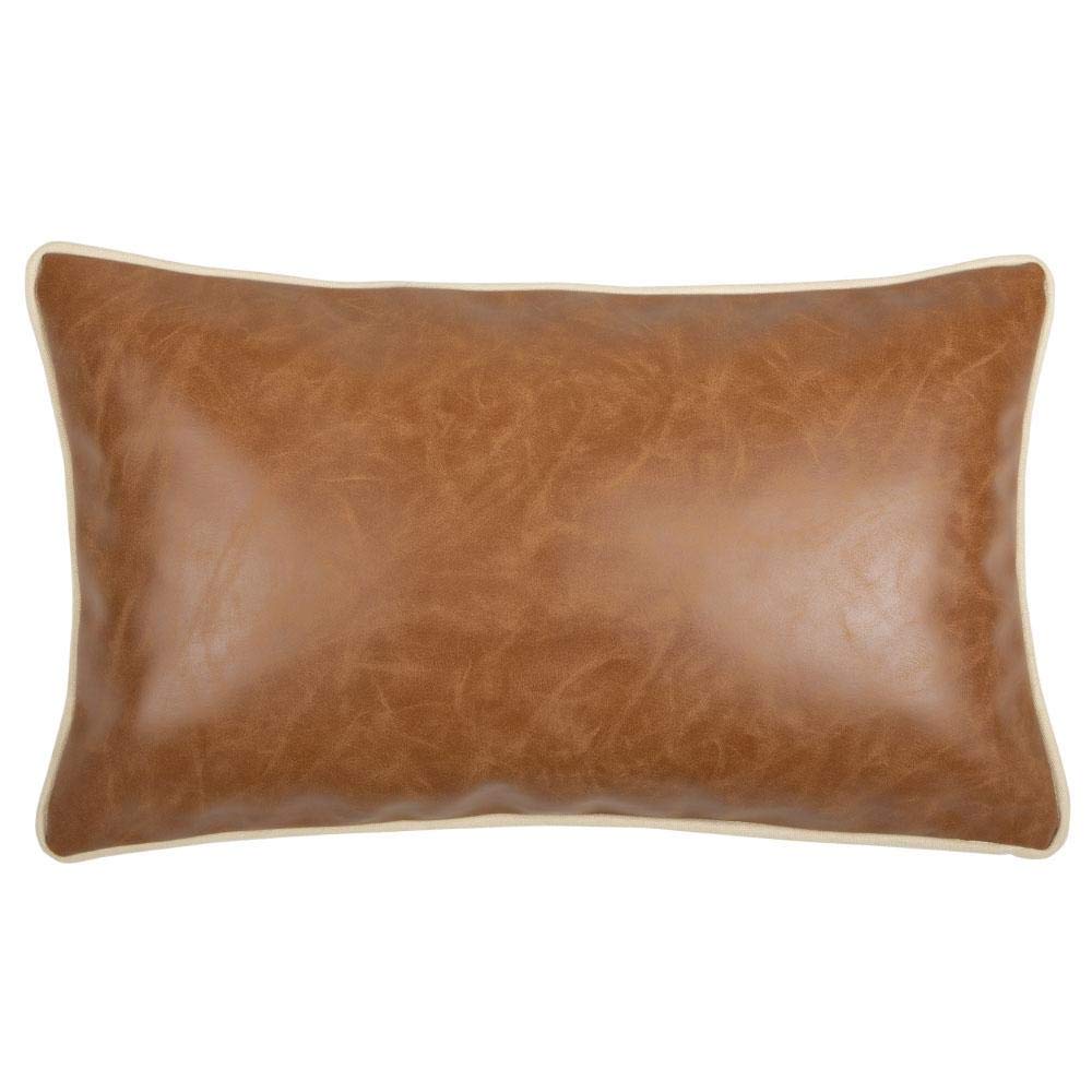 pillowerus Faux Leather Brown Tan Cognac 12"x20" Bolster Kidney Slipcover/Cushion Cover Luxury Modern Contemporary Design Decorative/Throw