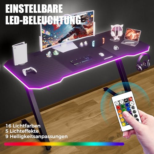 Gaming Tisch 120x60cm – Hochwertiger Carbon-PC-Tisch für Streamer & Gamer mit praktischem Kopfhörerhaken – Robuster Schreibtisch in schwarzem Design – Bild 6
