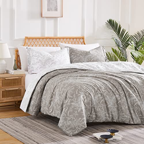 Southshore Fine Living, Inc. Oversized Comforter Bedding Set Down Alternative All-Season Warmth, Soft Reversible Floral Bedspread 2-Piece With One Matching Sham, Winter Brush Sand, Twin/Twin Xl #TOP3