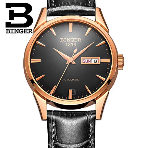 Preisvergleich Produktbild FAPROL-BINGER Analoge Uhr, Automatische Mechanische Armbanduhr Für Herren, Gebogener Spiegel Wochenanzeige Merkmale wasserdichte Rose Gold+Black