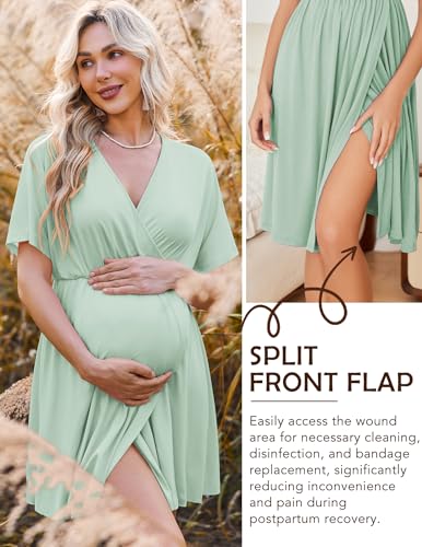 Image of Ekouaer 3 in 1 Labor and Delivery Gown for Hospital Short Sleeve Maternity Nursing Dress Nightgown Postpartum Sleepwear