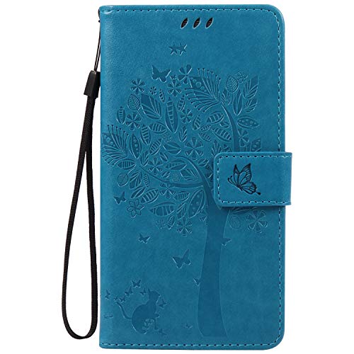 ISAKEN Funda para Samsung Galaxy Note 3, Cartera Fundas de PU Cuero Leather Wallet Case Cover Carcasa Funda con Portátil Correa función de Soporte para Samsung Galaxy Note 3 (Gato Árbol Azul)