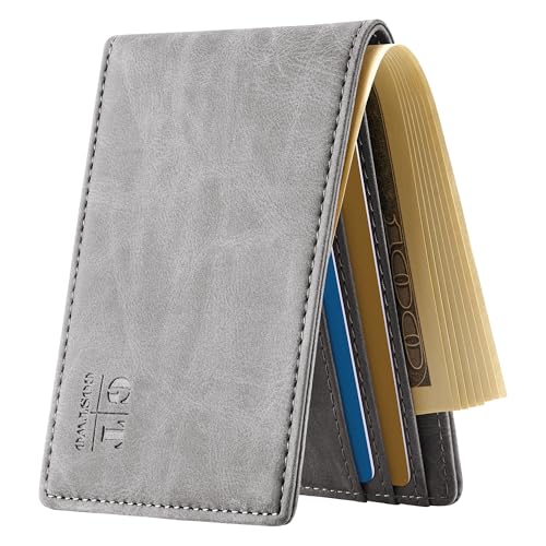 Image of Gostwo Mens Slim Bifold Wallet, RFID Blocking with ID Window & Card Slots | Faux Leather, Slim Front Pocket Fit, Multi Card Slots, RFID Privacy Protection, Gift for Men, Boy, Teen