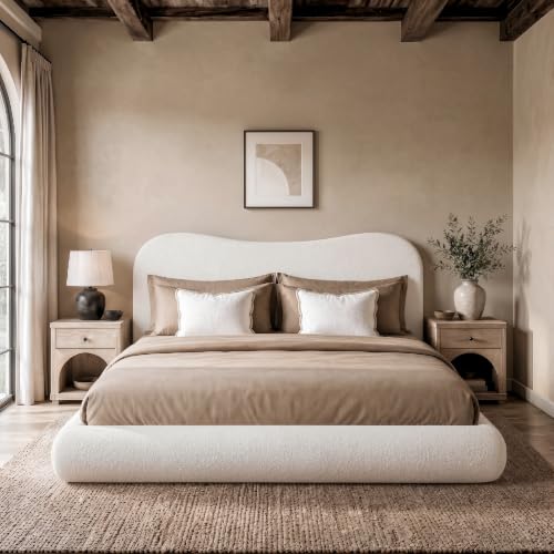 Image of RECCI AirFrame King Upholstered Bed Frame with Camelback Curved Headboard