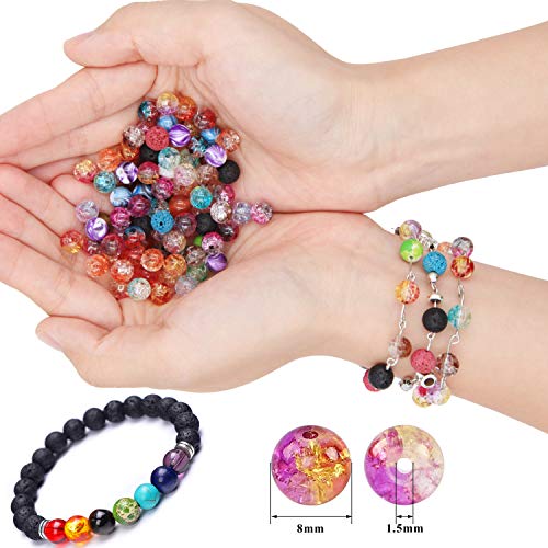 Eutenghao 878Pcs Lava Beads Chakra Beads Glass Crackle Beads Kit With Spacer Beads Jump Ring Jewelry Findings For Diffuser Essential Oils Yoga Bracelets Earrings Necklace Diy Jewelry Making Supplies #TOP3