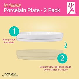 Elk and Friends Kids 7.8 Porcelain White Plates | Divided Plates | Suitable for Kids/Toddlers | Microwave & Dishwasher Safe | Non Slip | Snack Dishes | 2 Pack