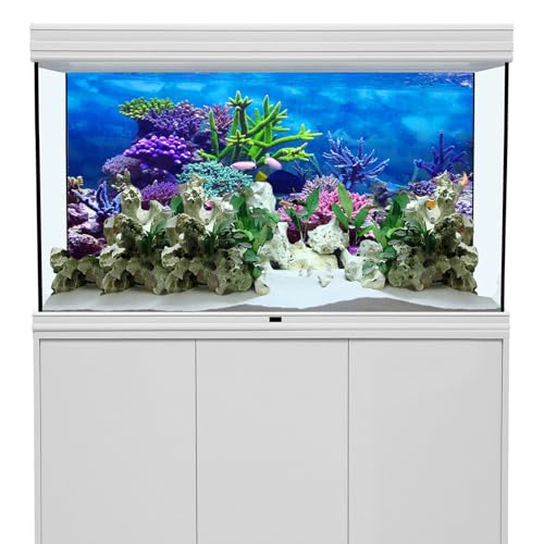 Image of YongFoto Ocean Theme Fish Tank Background 36x18 inch Coral Seaweed Reef Rock Tropical Fish Underwater Sea World Polyester Backdrop Reptile Habitat Terrarium Aquarium Background