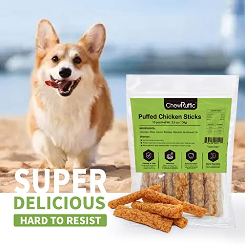 Chewruffic Chicken Dog Chew Sticks, Puffed Human Grade Dog Treat Sticks, Rawhide Alternative, Easy To Digest 10Pcs/Pack #TOP2