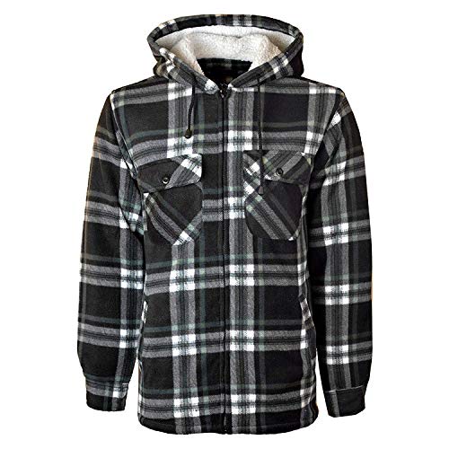 Image of Stylo Online Unisex Padded Shirts Lumberjack Collared Hooded Flannel Check Jacket Thick Quilted Work Wear Warm Thermal Fleece Fur Lined Top Casual Coat Plus Big Size S-5XL(Hooded Black, XL)