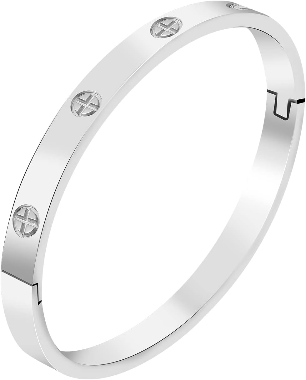 Clear AntLove Bangle for Women Girls 18K Gold Plated Titanium Steel Fashion Simple Cuff Bracelet Bangle Jewelry Gifts for Valentine's Day Birthday Gifts