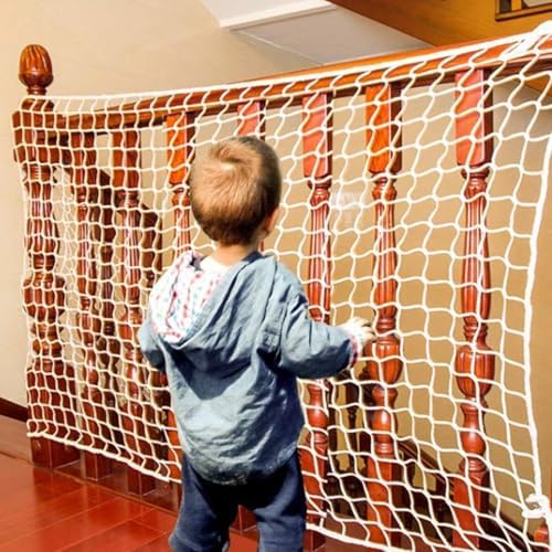 Outdoor Safety Rope Netting Fence - Climbing Mesh for Garden, Stairs, Baseball, and Home Decor - White 3.28x26.24ft, Child & Pet Protective Banister Guard