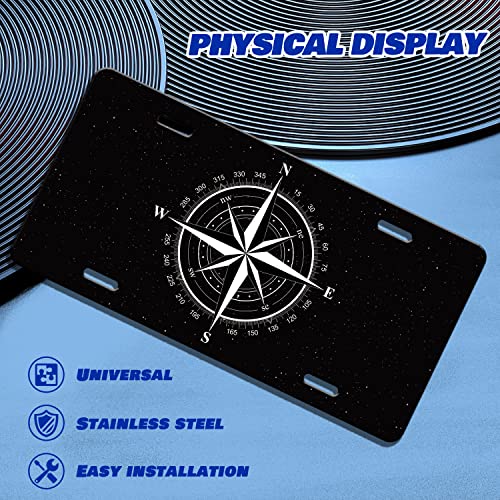 Compass License Plate Cover Adventure License Plate Funny Stainless Steel Car Decoration Accessory Vanity Tag For Usa Canada Standard License Plate Holder For Men Women12.2" X 6.2" #TOP2