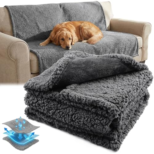 Onarway Manta impermeable para perro de forro polar sherpa reversible para cama, sofá, sofá y suelo, 145 x 165 cm, impermeable para cachorros, perros u otras mascotas pequeñas, medianas y grandes