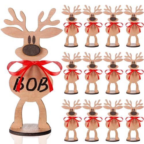Cholemy 12 Pieces Wooden Christmas Name Place Card Holders for Table Setting Freestanding Holiday Name Cards Xmas Dinner Table Card Holders Decorations Party Supplies(Reindeer)