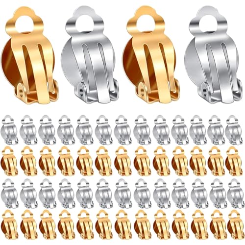 WKRTDY Lot de 50 Boucles d'oreilles à Clipser en Acier Inoxydable, Résultats Plat, Doré, Non...