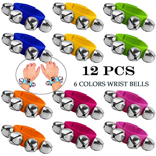 Ameolela 12 Pcs Wrist Band Jingle Bells Musical Rhythm Toys,6 Colors,Wrist Bells and Ankle Bells Birthday Gifts Party Favors Toys for Kids