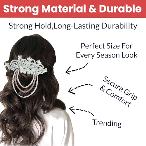 Image of TEMPERIA (1pc) Hair Accessories For Women's & Girls - Stylish Artificial Flowers & Crystal Pearls Bun Juda Bridal Brooch for Hairstyle & Decoration - Pins & Clips for Style of Bride (Pink & White)