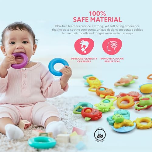 Image of Cable World Bath Toy Infant Colourful Plastic Non Toxic Set of 7 Attractive Big Size Rattles and Teathers, Bath Toy for Kids, New Borns, Baby