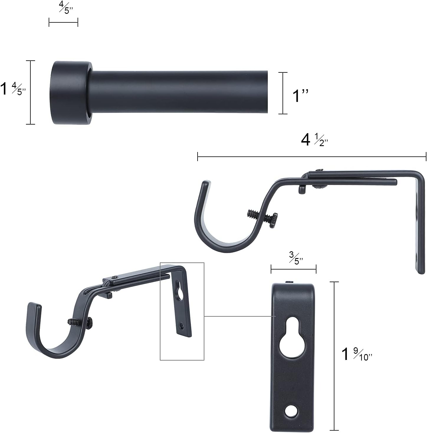 OLV 2 Pack Black Curtain Rods for Window 48-84 inch, Adjustable Single Window Curtain Rods with End Cap Design Finials,Drapery Rods of Window Treatment,1 inch Diameter,Matte Black : Home & Kitchen